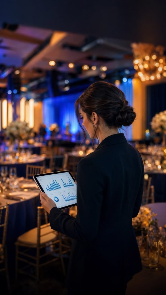 Elegant event table setup with floral arrangements