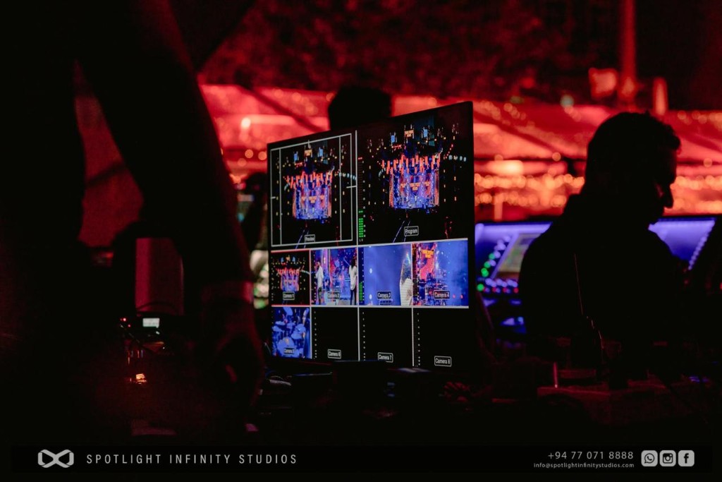 Live production suite with multi-view camera monitors at an event