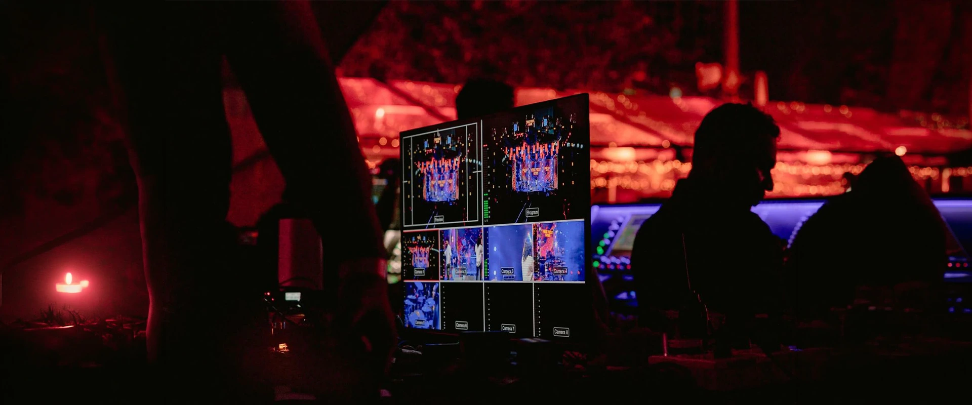 Live production suite with multi-view camera monitors